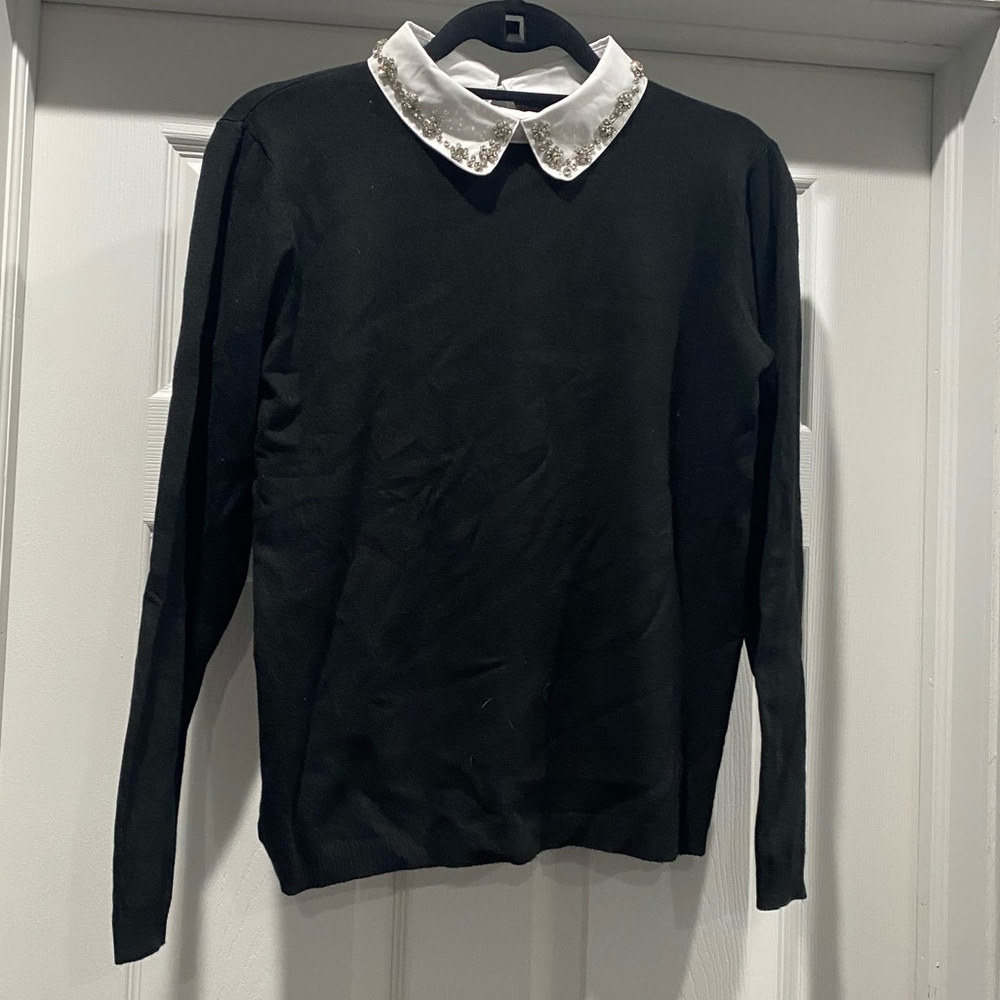 VICI Black Tie Collared Embellished Sweater